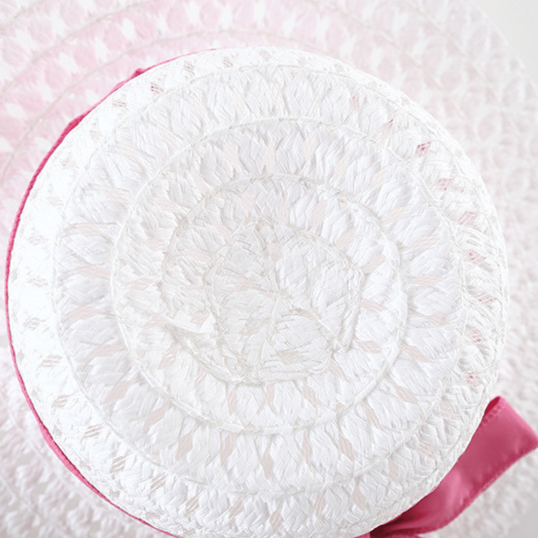 Bow Suspender Dress Set with Straw Hat