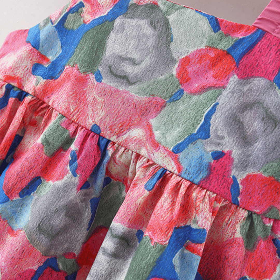 Bow Suspender Dress Set with Straw Hat