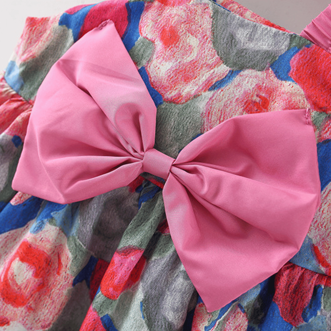 Bow Suspender Dress Set with Straw Hat