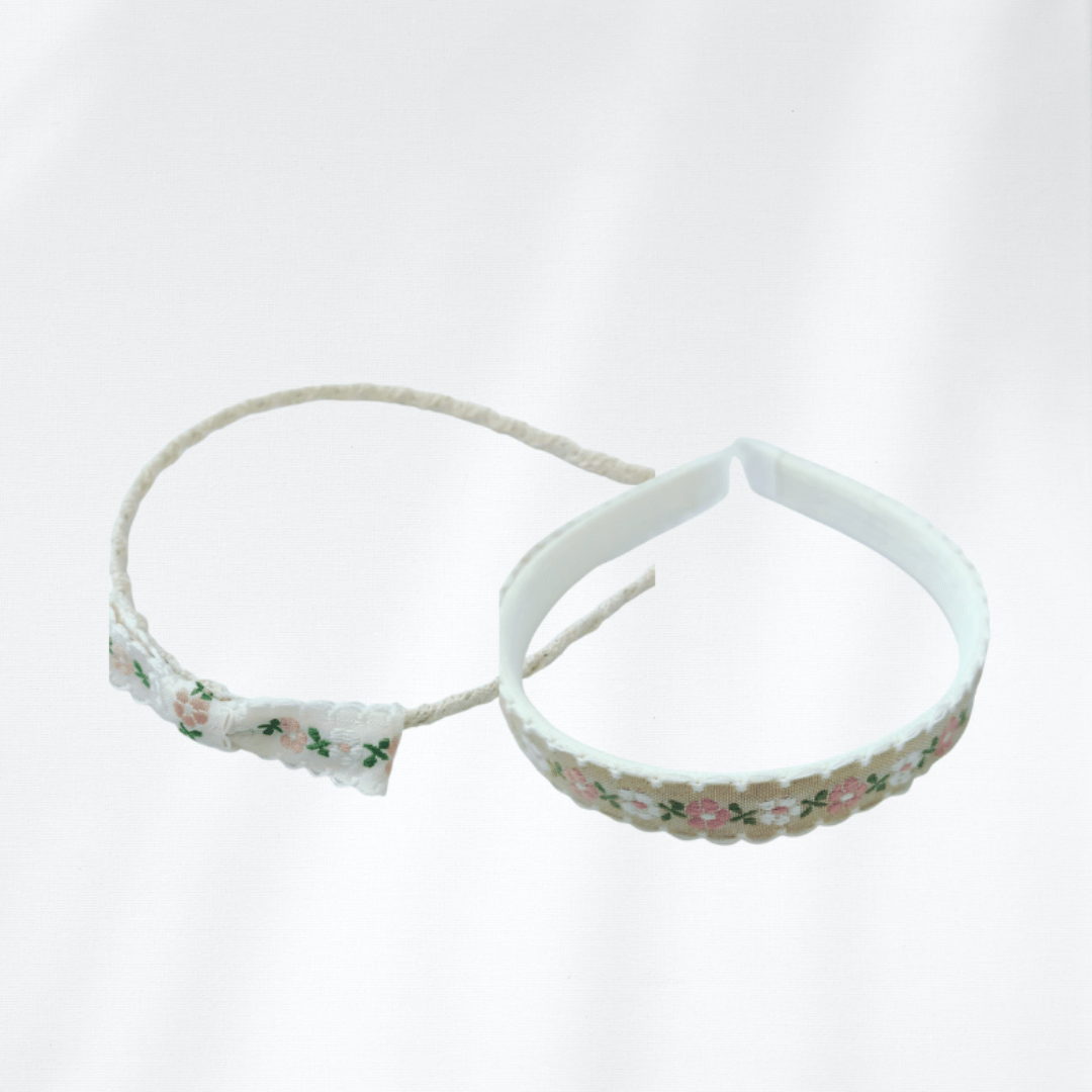 Embroidery Flower Lace Pearl Headband for Girls
