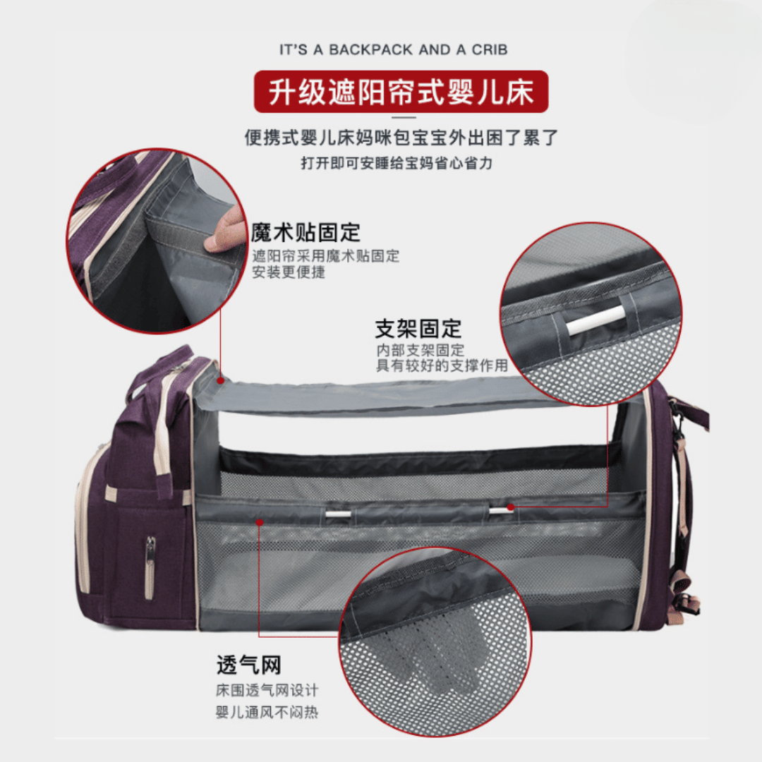Baby Multifunctional Diaper Bag with Foldable Bed