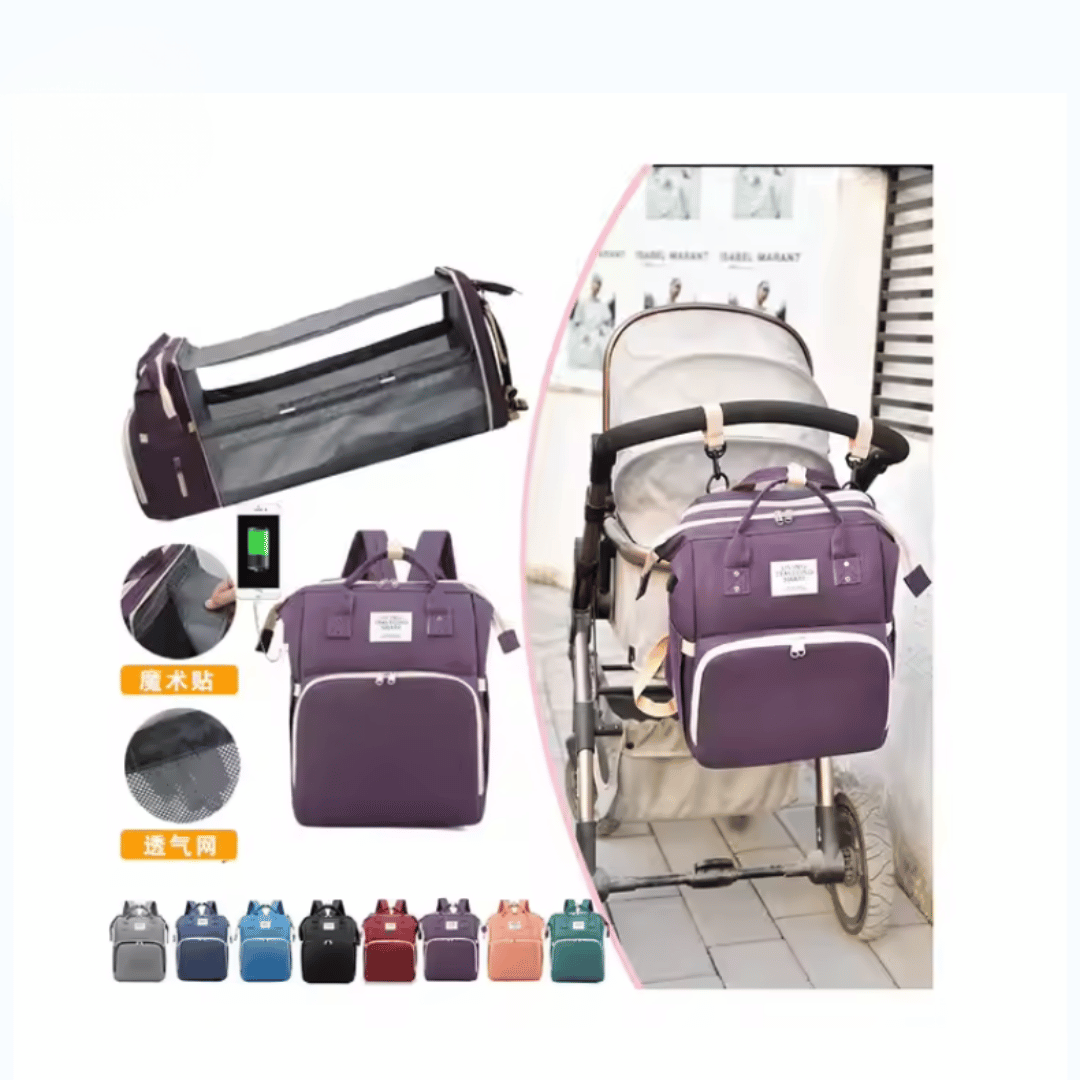 Baby Multifunctional Diaper Bag with Foldable Bed