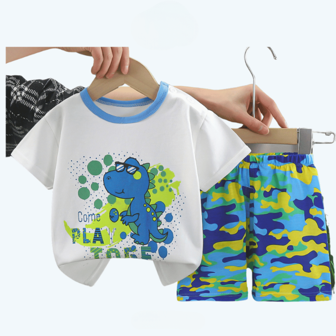 Cartoon Dinosaur Kids T-Shirt & Shorts Set