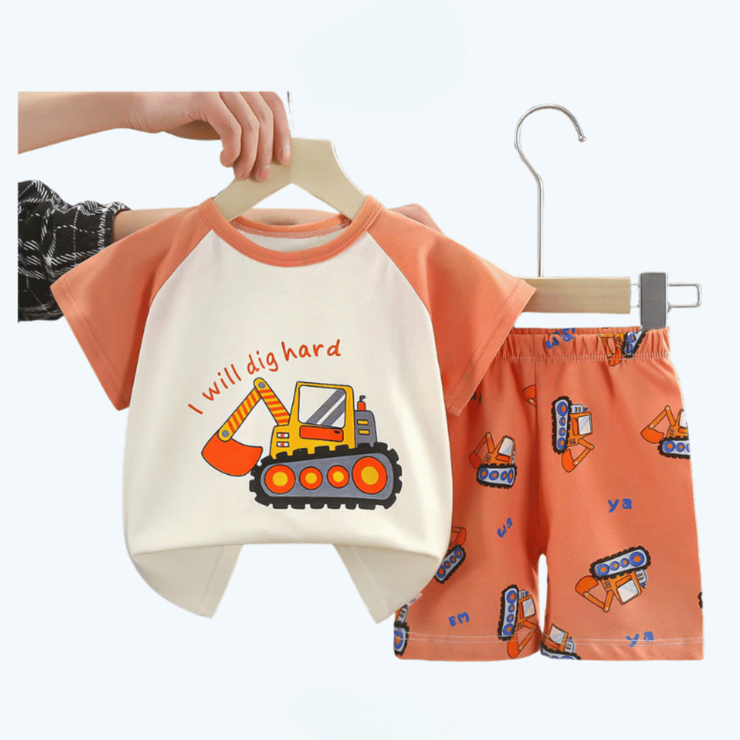 Orange Excavator Kids T-Shirt & Shorts Set