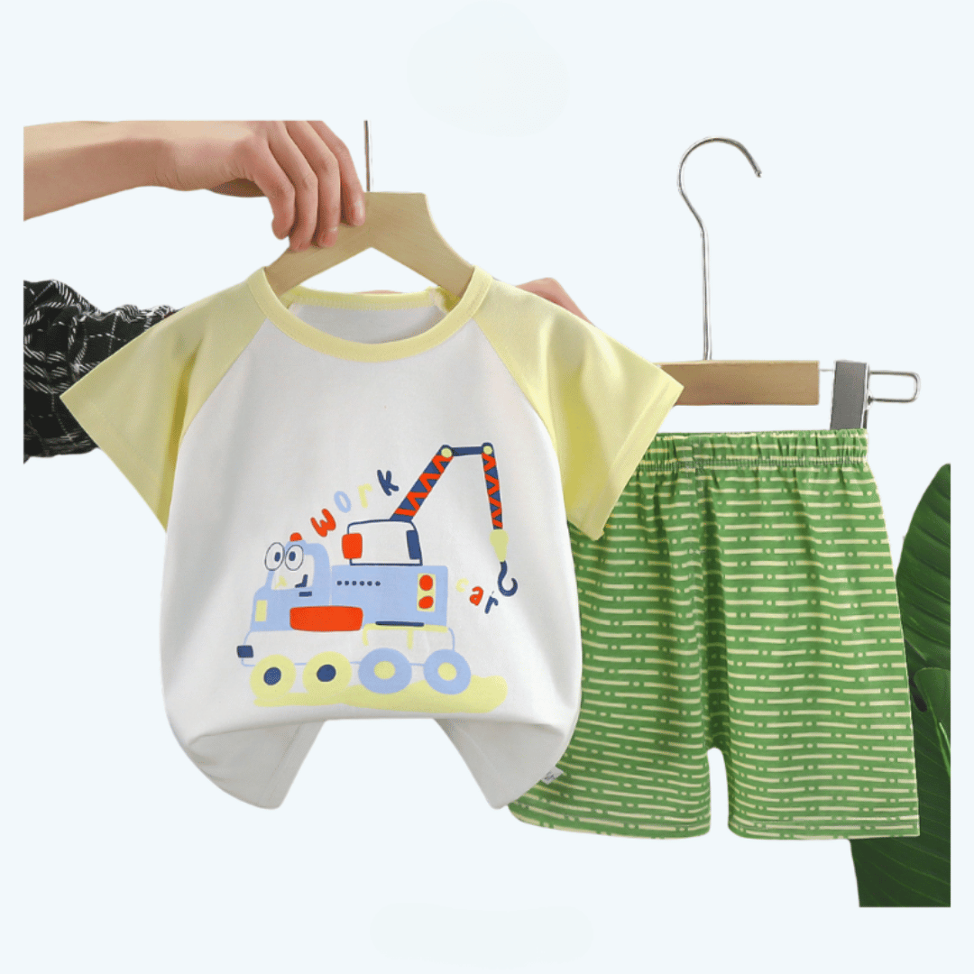 Crane Cartoon T-Shirt & Shorts Set