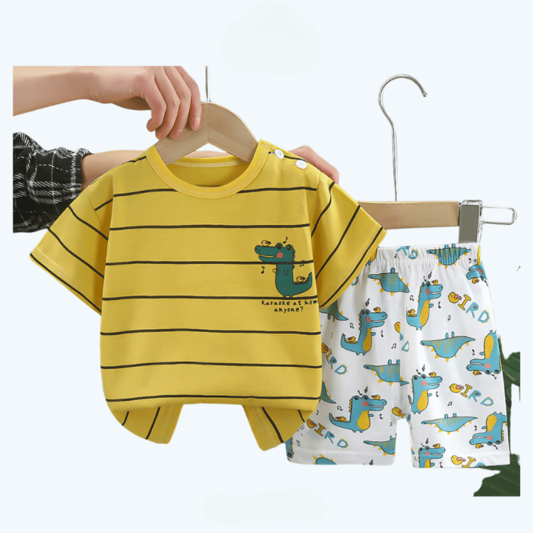 Striped Dinosaur T-Shirt & Shorts Set