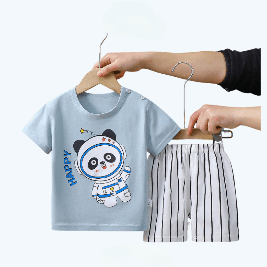 Light Blue Ice Kids Panda T-Shirt & Shorts Set