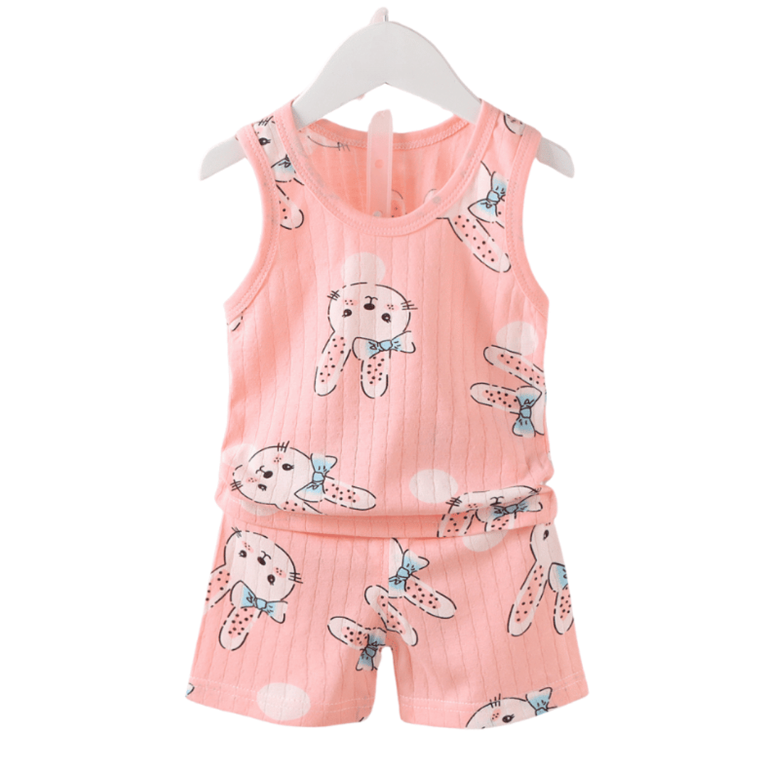 Pink Rabbit Vest & Shorts Set