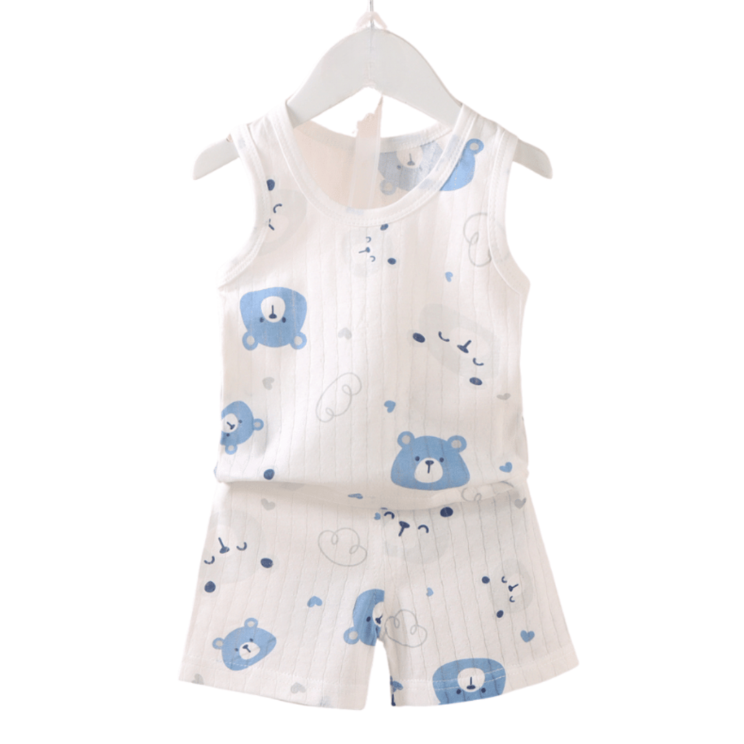 Blue Bear Head Baby Vest & Shorts Set