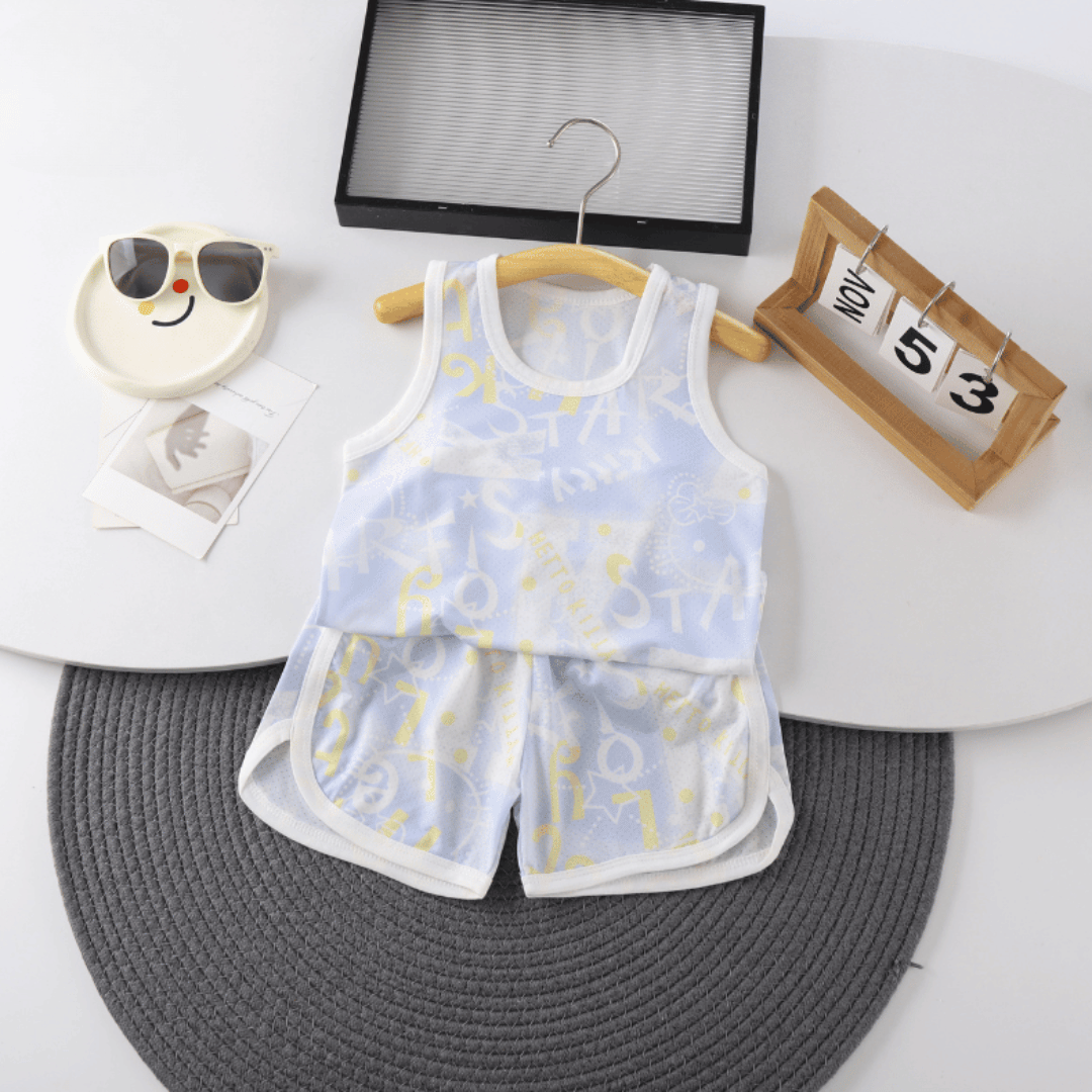 Blue Letters Boys Ice Silk Vest & Shorts Set