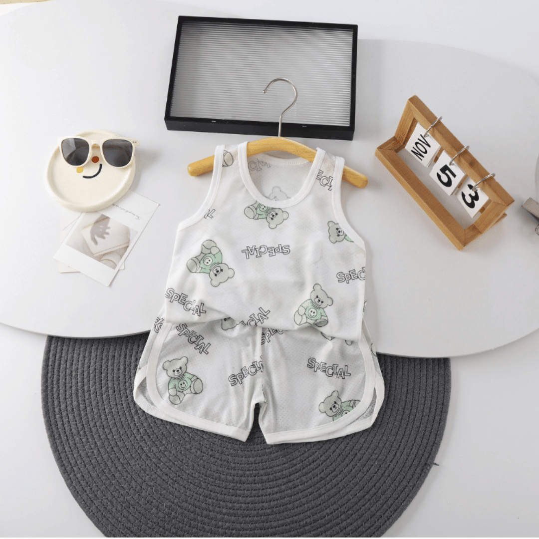 Green Bear Vest & Shorts Set