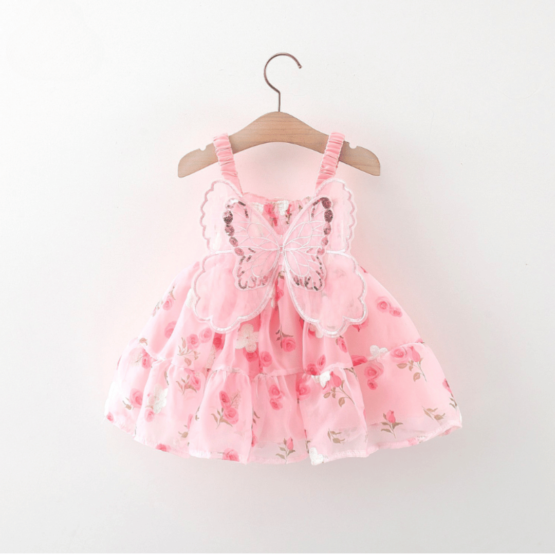 Pink Butterfly Suspender Party Dress