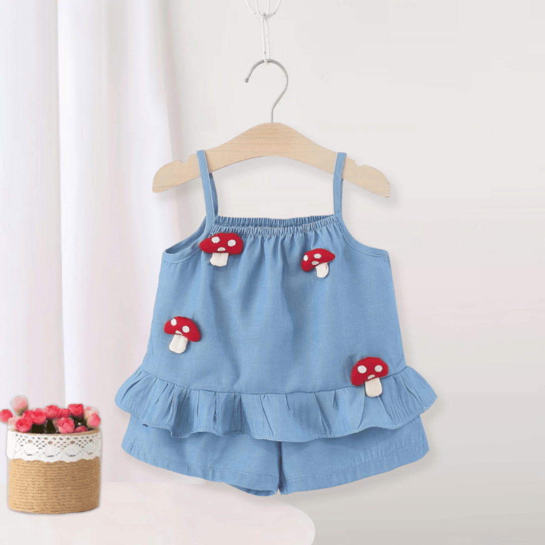 Sky Blue Mushroom Garden Girls Ruffle Set