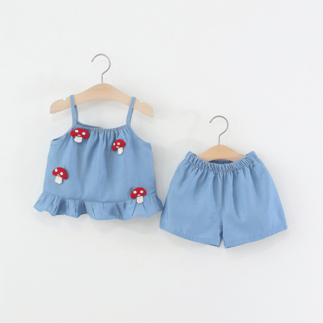Sky Blue Mushroom Garden Girls Ruffle Set