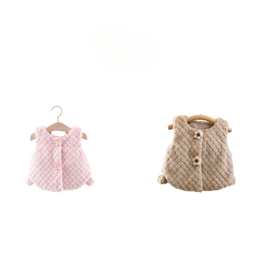 Princess Flower Hem Fur Ball Winter Vest