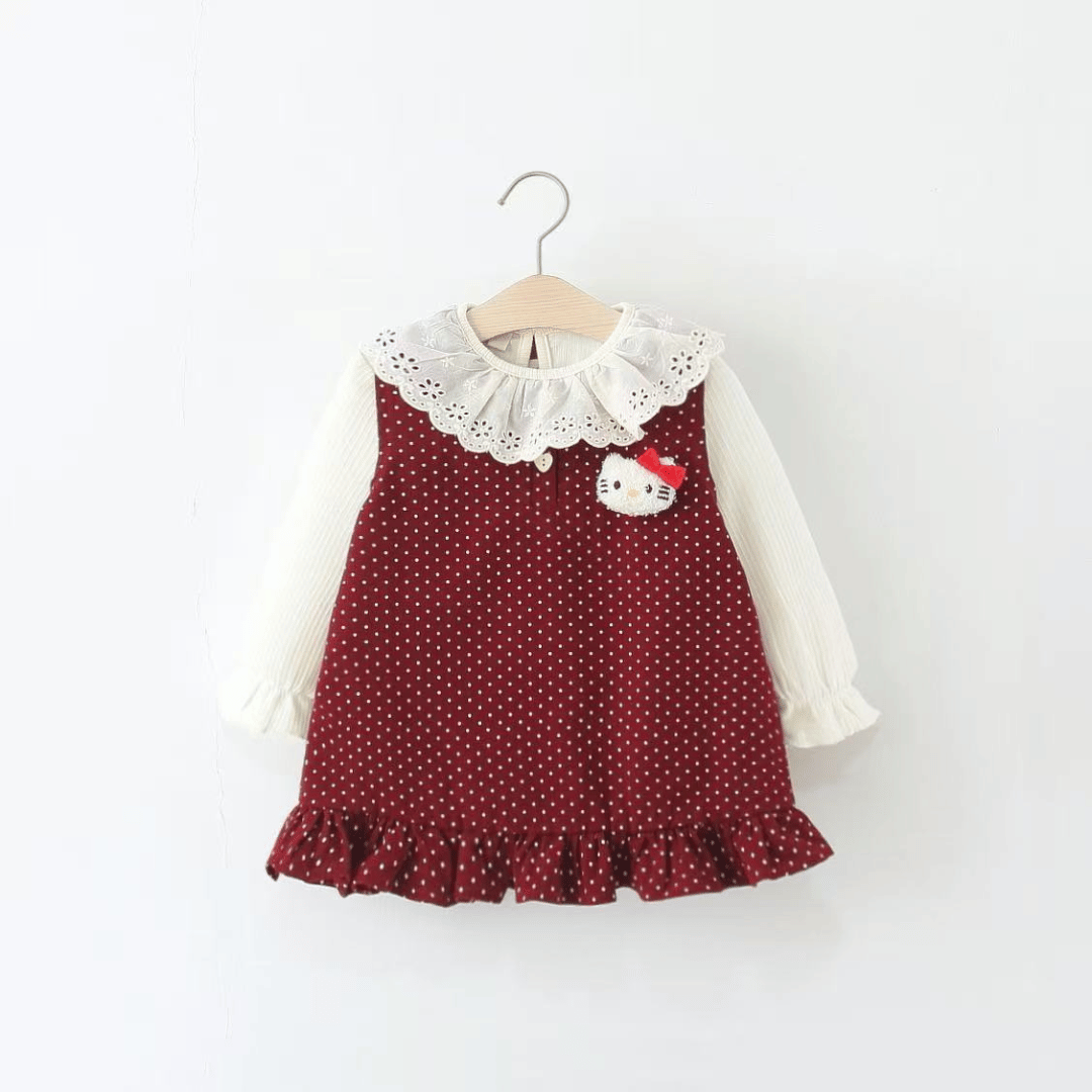 Polka Dot Cat Kitty Lace Collar Dress Set
