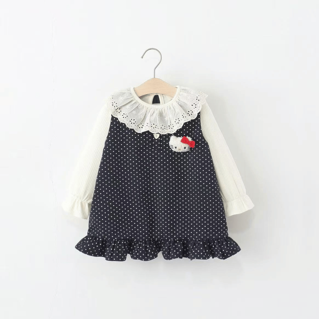 Polka Dot Cat Kitty Lace Collar Dress Set