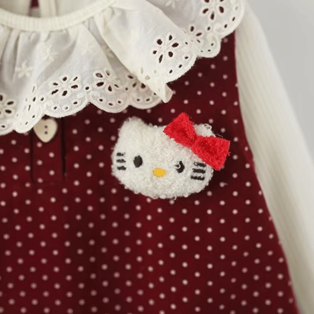 Polka Dot Cat Kitty Lace Collar Dress Set