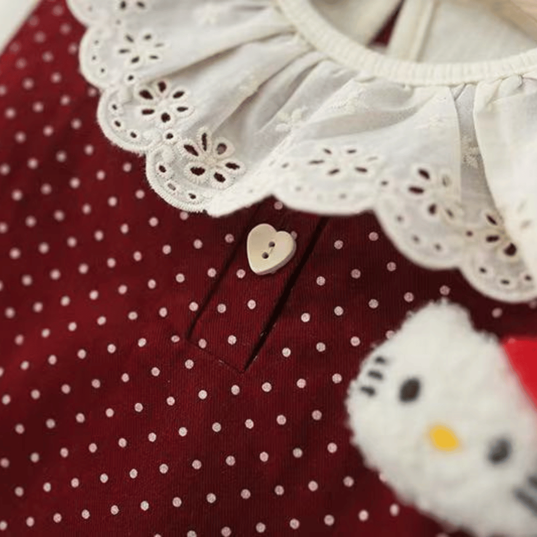 Polka Dot Cat Kitty Lace Collar Dress Set