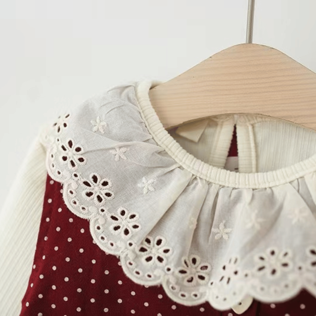 Polka Dot Cat Kitty Lace Collar Dress Set