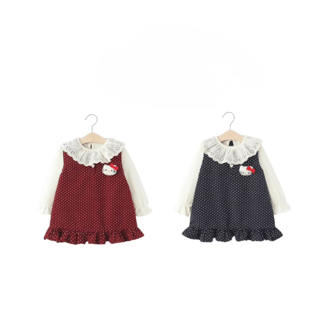 Polka Dot Cat Kitty Lace Collar Dress Set