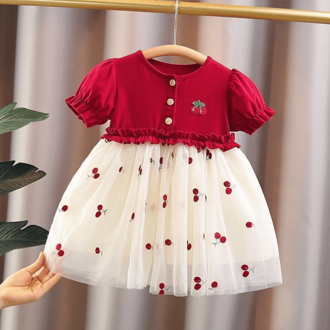 Cherry Embroidered Tulle Party Dress