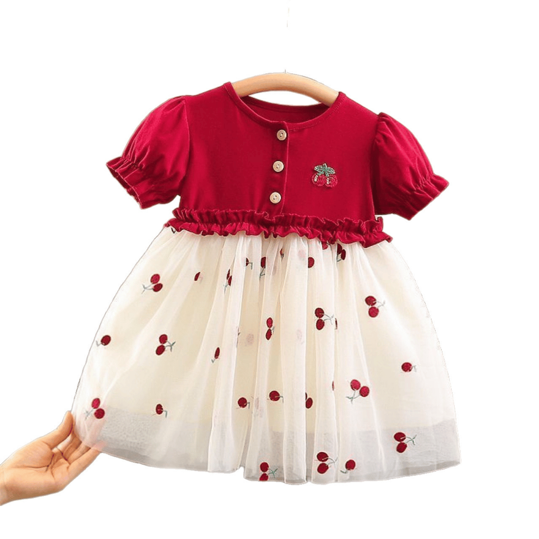 Cherry Embroidered Tulle Party Dress
