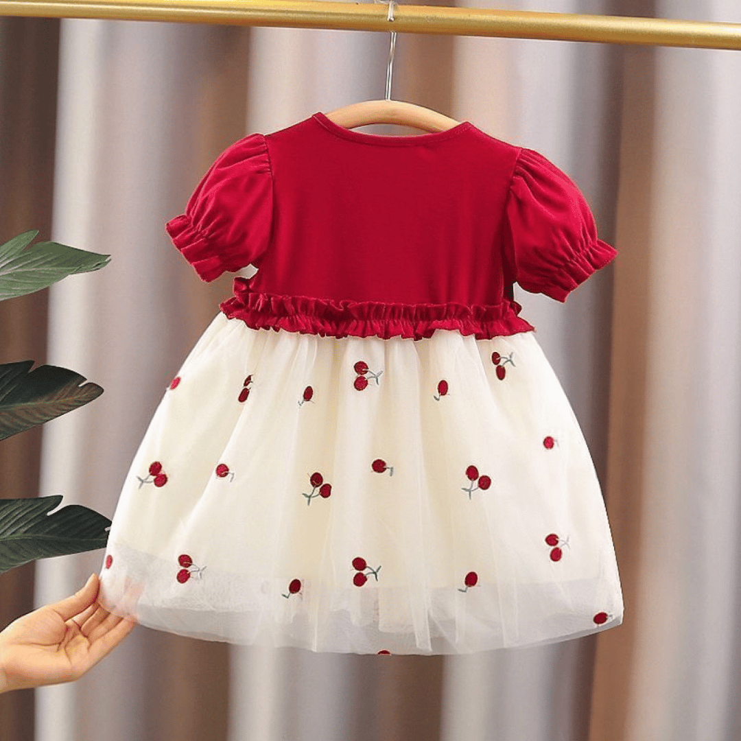 Cherry Embroidered Tulle Party Dress