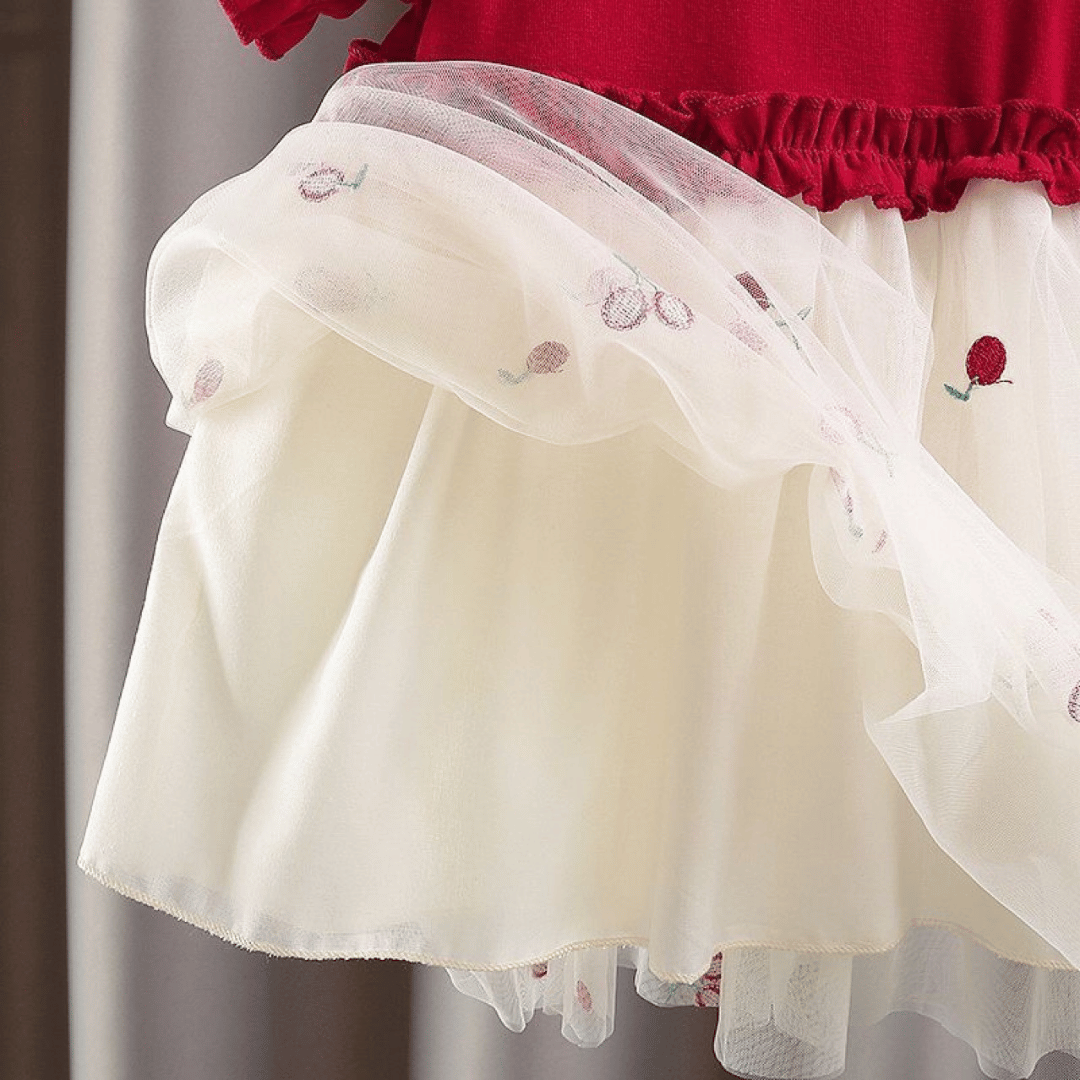 Cherry Embroidered Tulle Party Dress