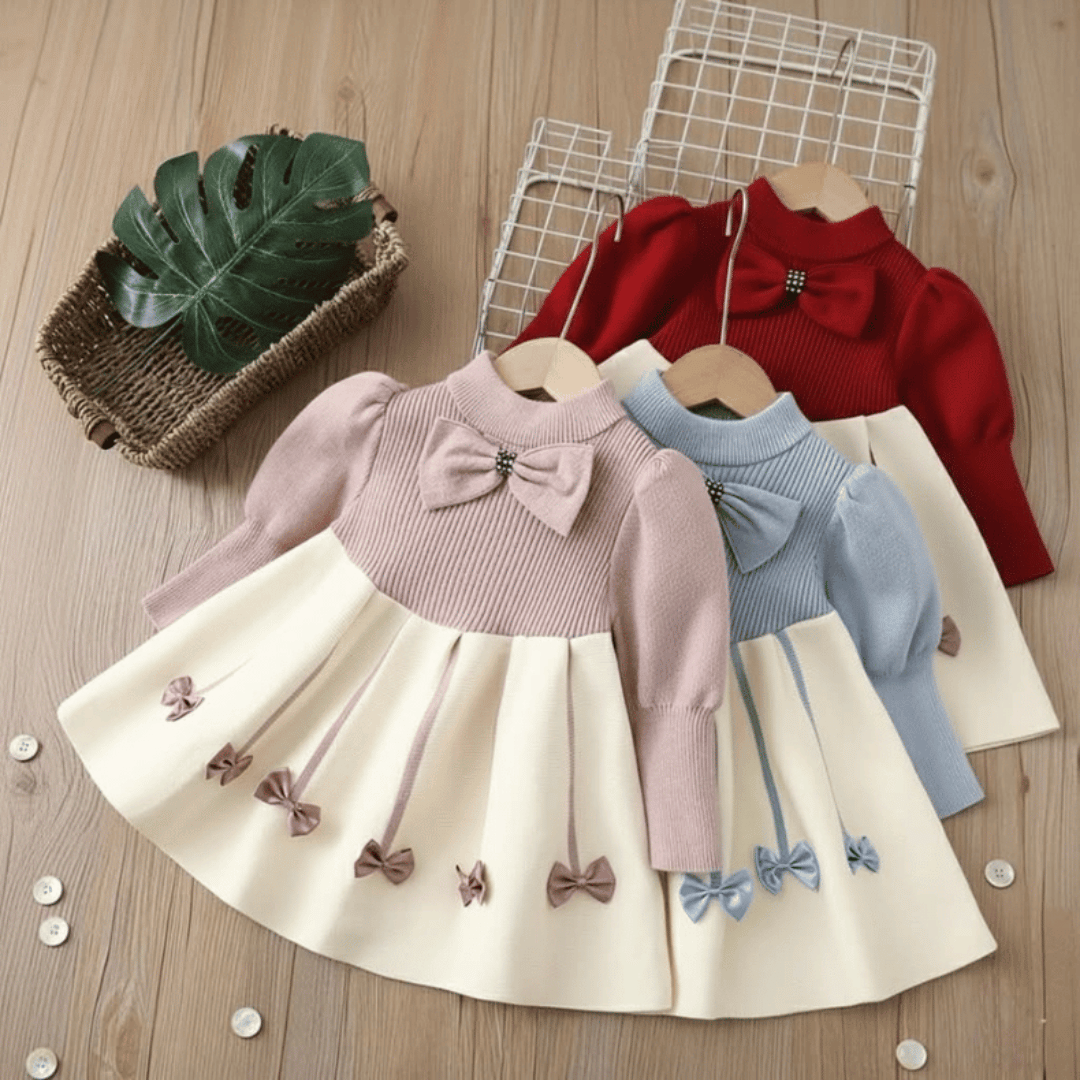 Princess Knitted Bow Winter Dress