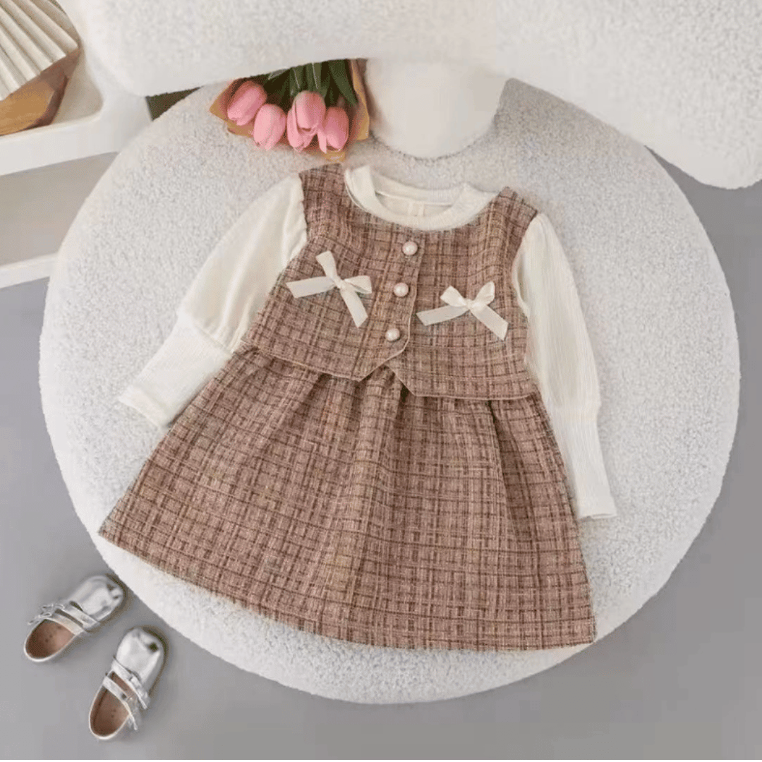 Pearl Bow Tweed Princess Dress