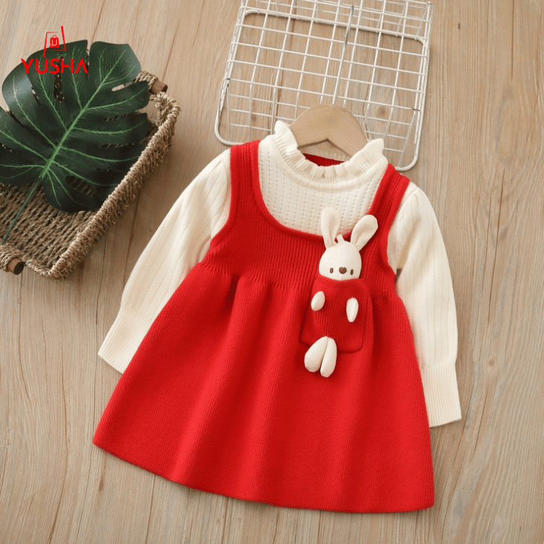 Princess Bunny Pocket Woolen Winter Dress