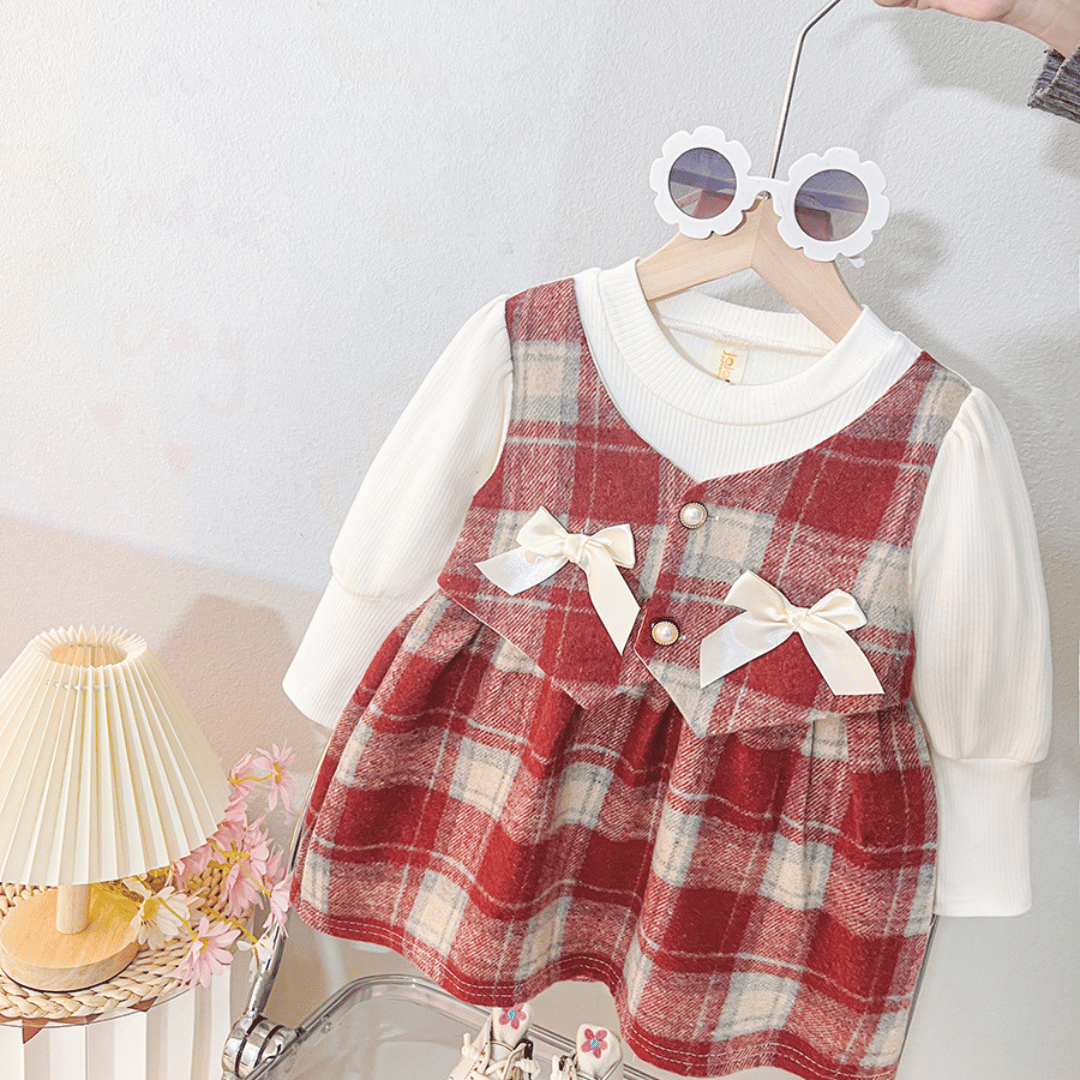Checkered Bow Pinafore Princess Dress