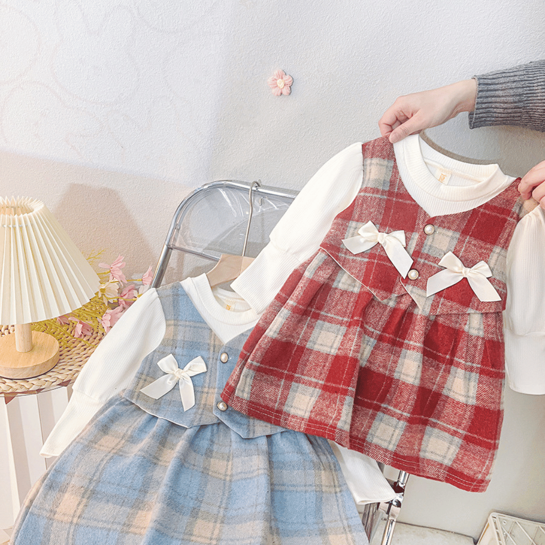 Checkered Bow Pinafore Princess Dress