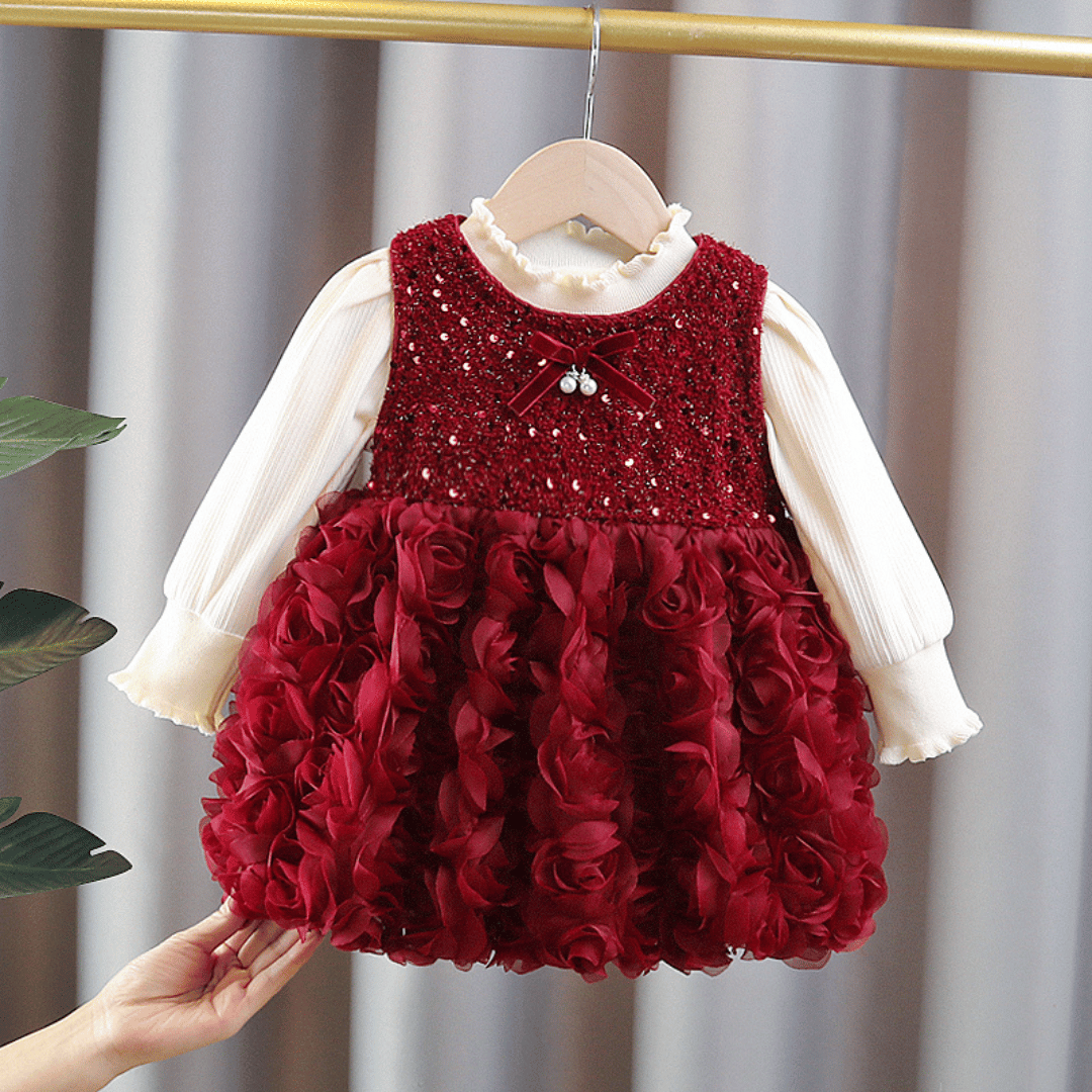 Luxury Rose Sequin Princess Dress 2-Piece Set