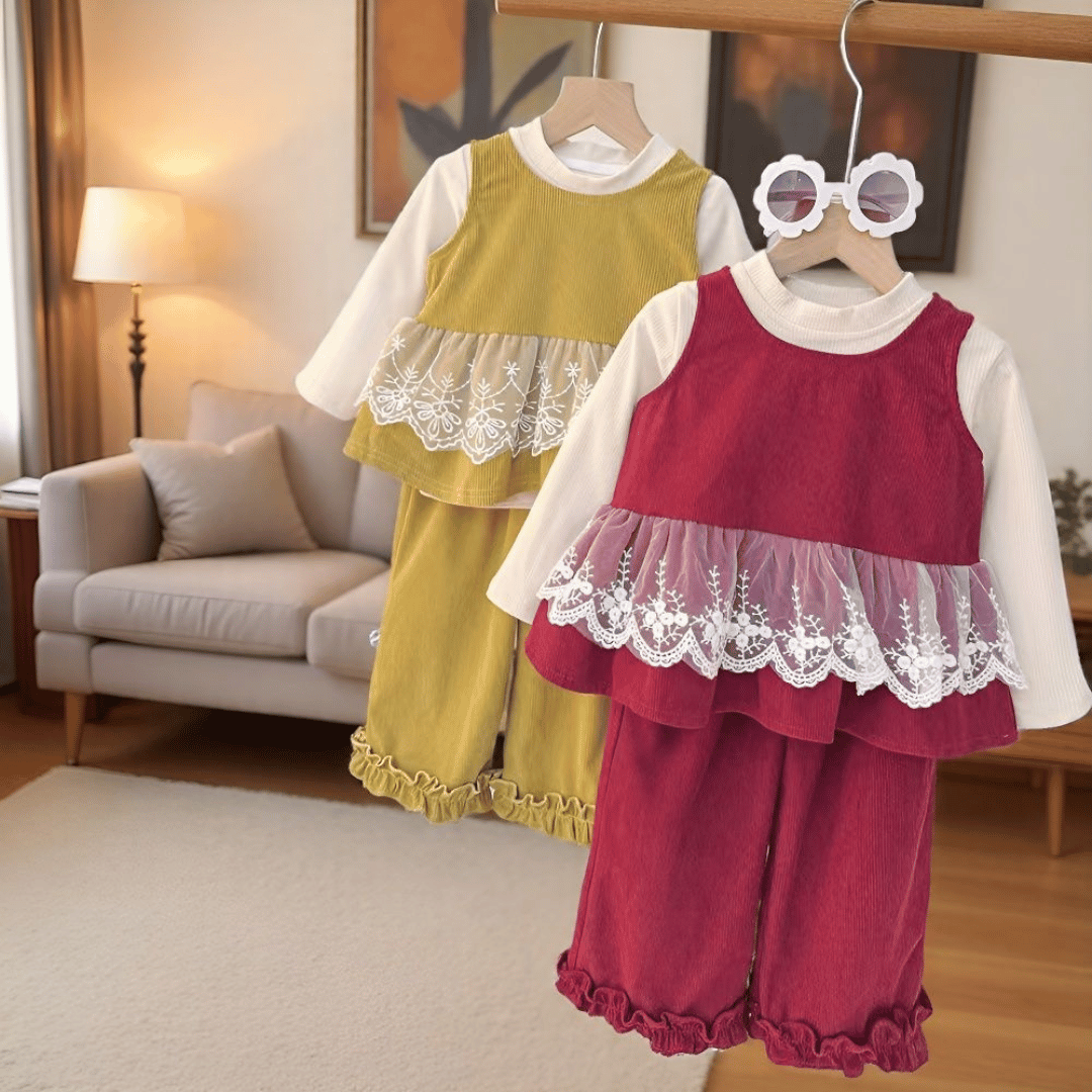 Lace Vest 3-Piece Baby Girl Set