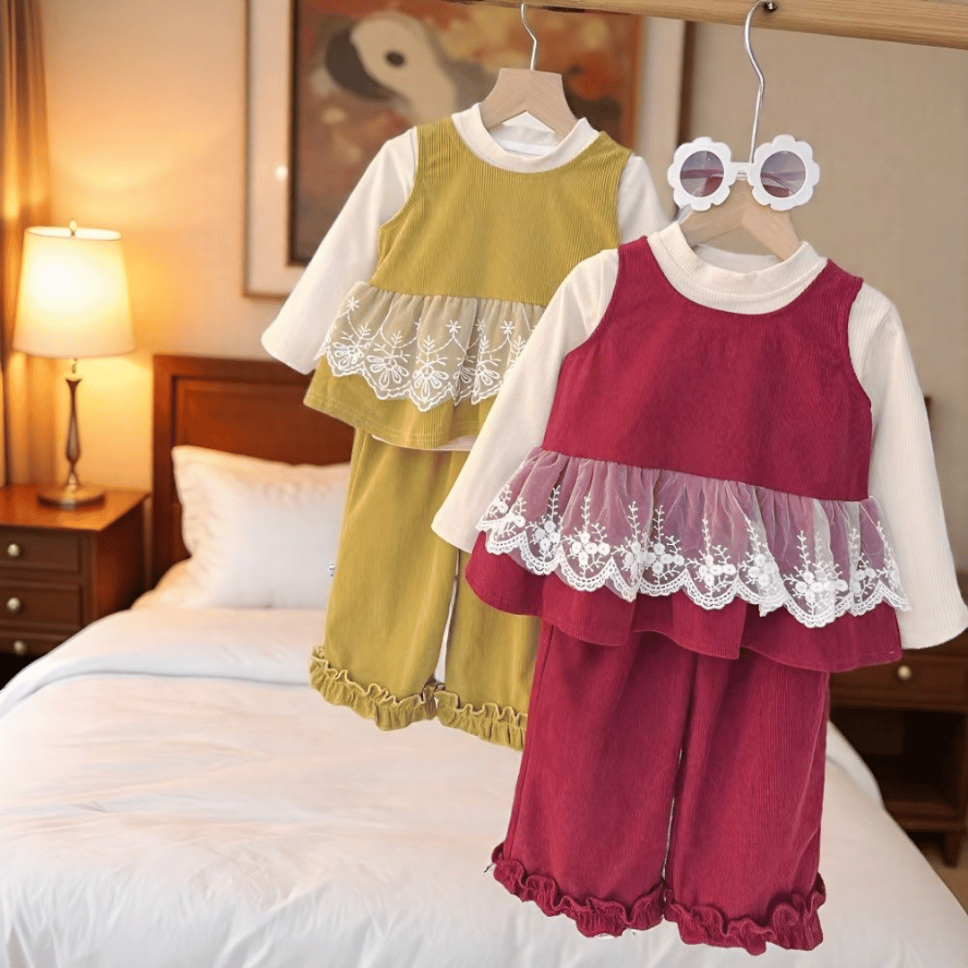 Lace Vest 3-Piece Baby Girl Set