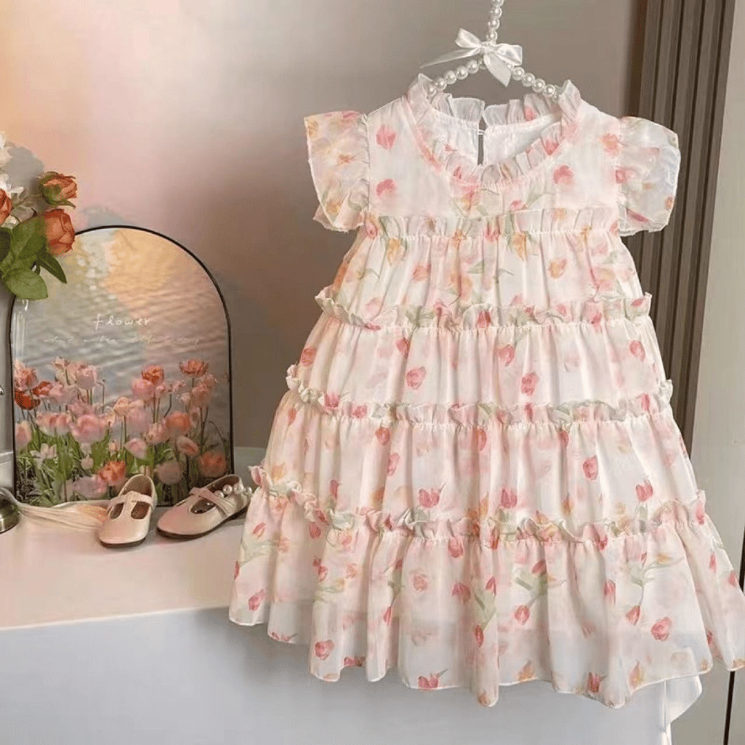 Elegant Floral Ruffle Party Baby Dress
