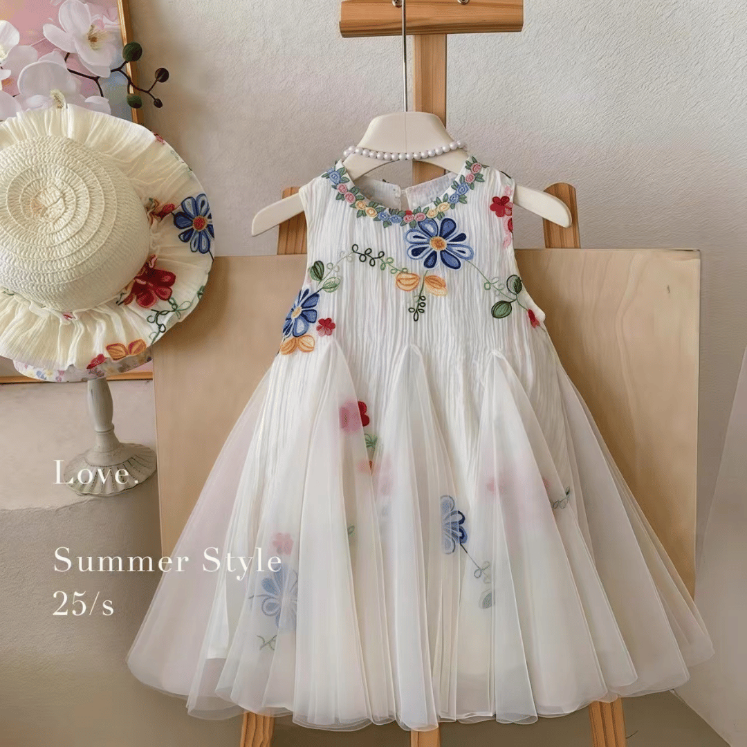 Elegant White Floral Baby Party Dress