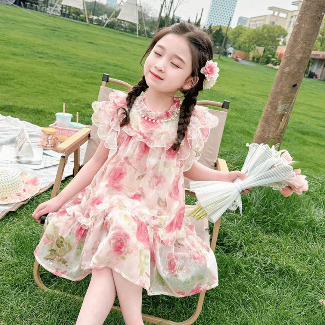 Elegant Rose Bloom Party Dress