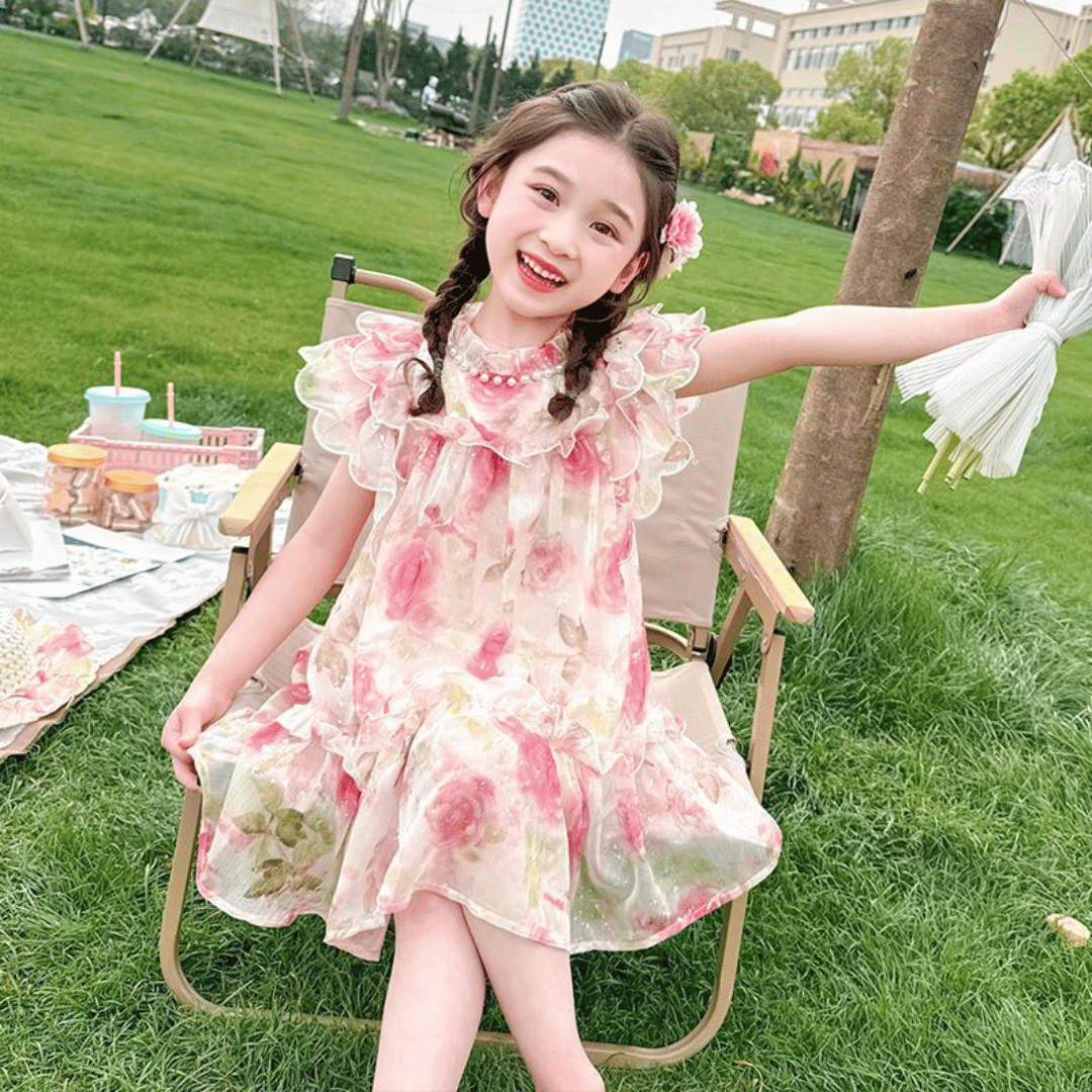 Elegant Rose Bloom Party Dress