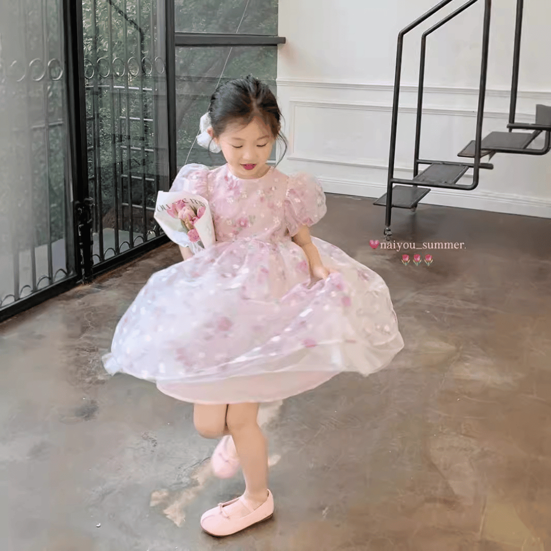 Soft Floral Organza Party Dress