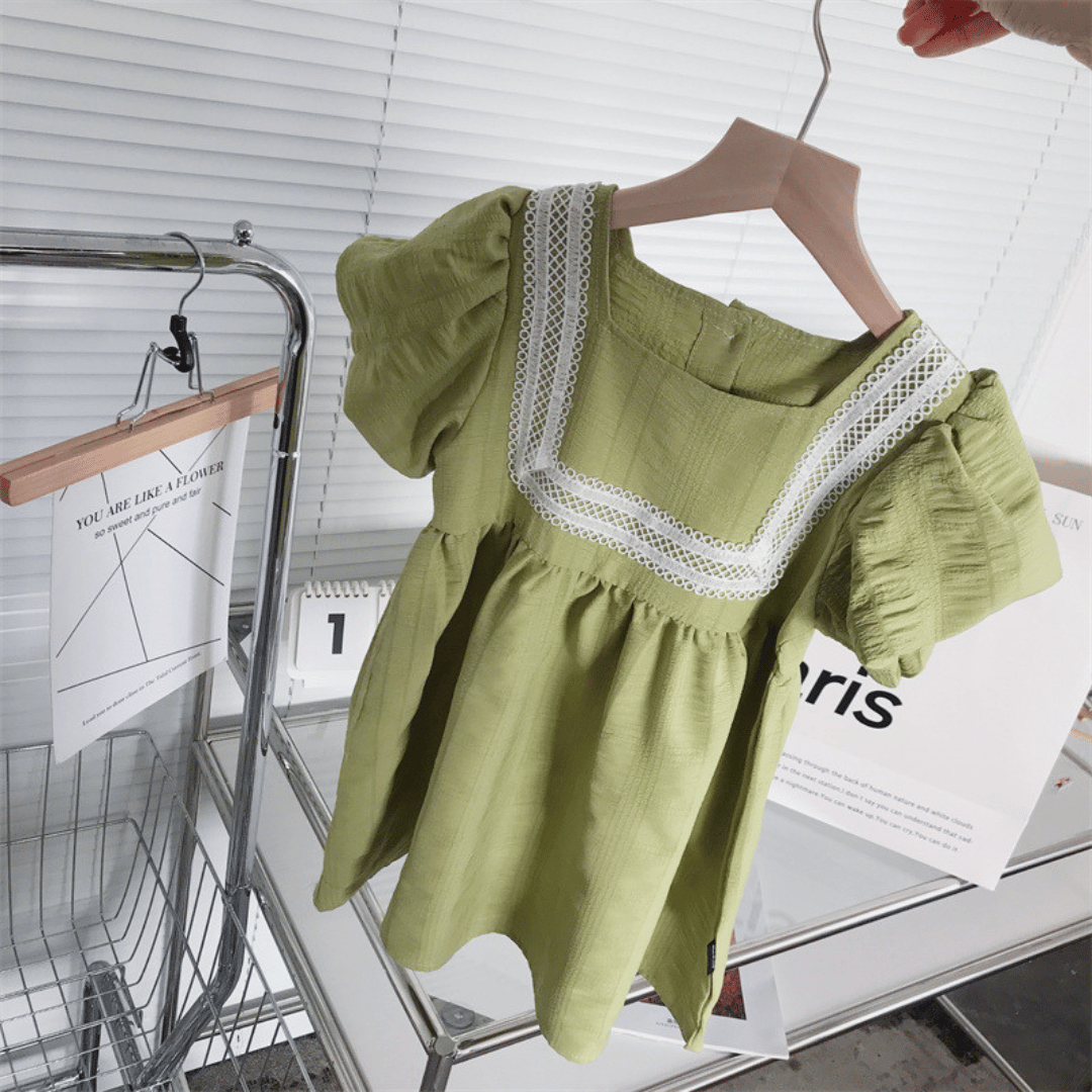 Olive Green Lace Puff Sleeve Dress