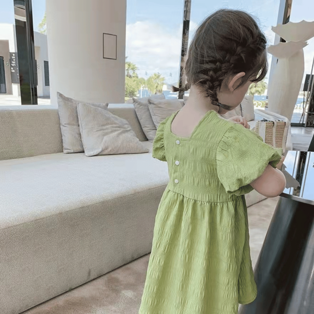 Olive Green Lace Puff Sleeve Dress