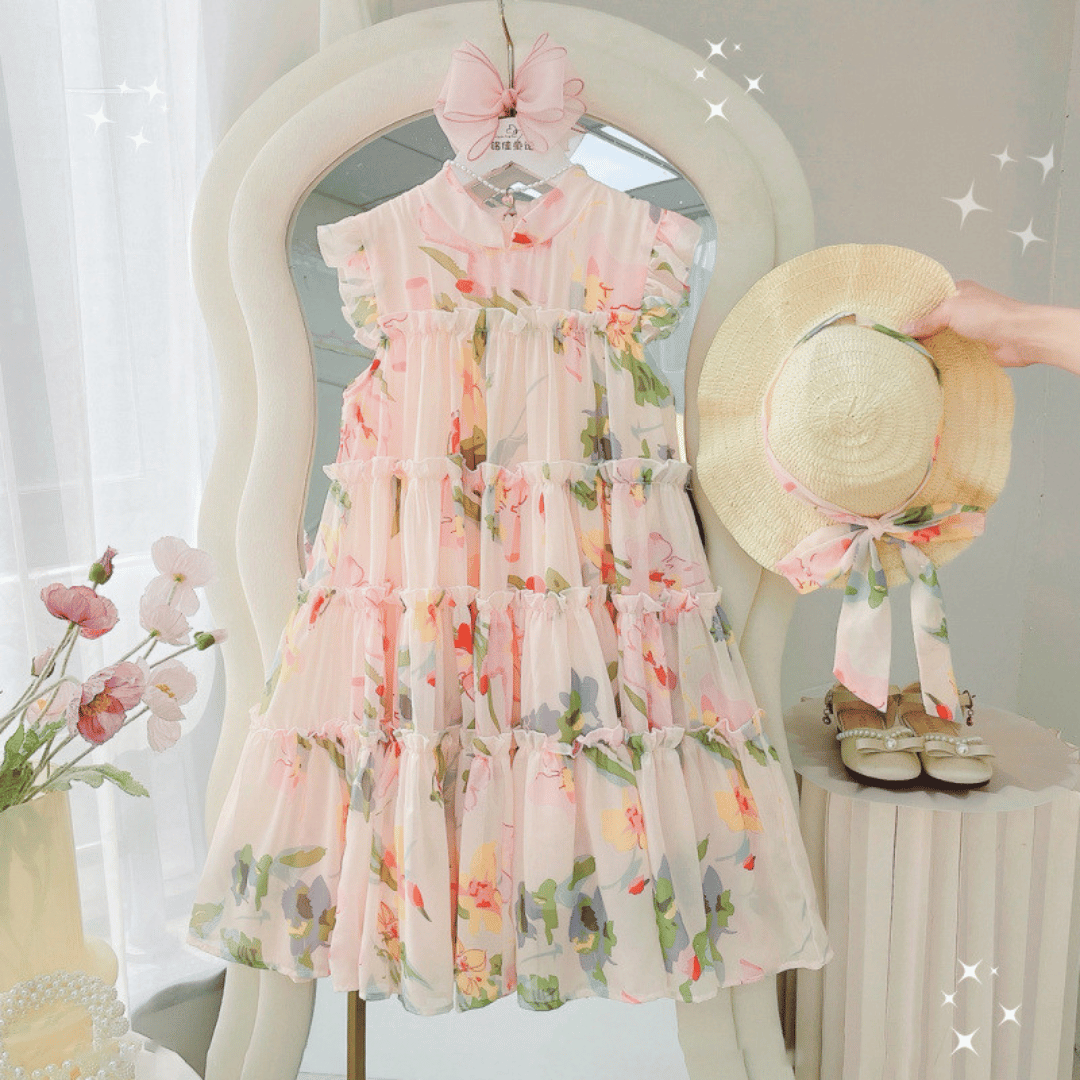 Baby Girl Pastel Floral Party Dress With Hat