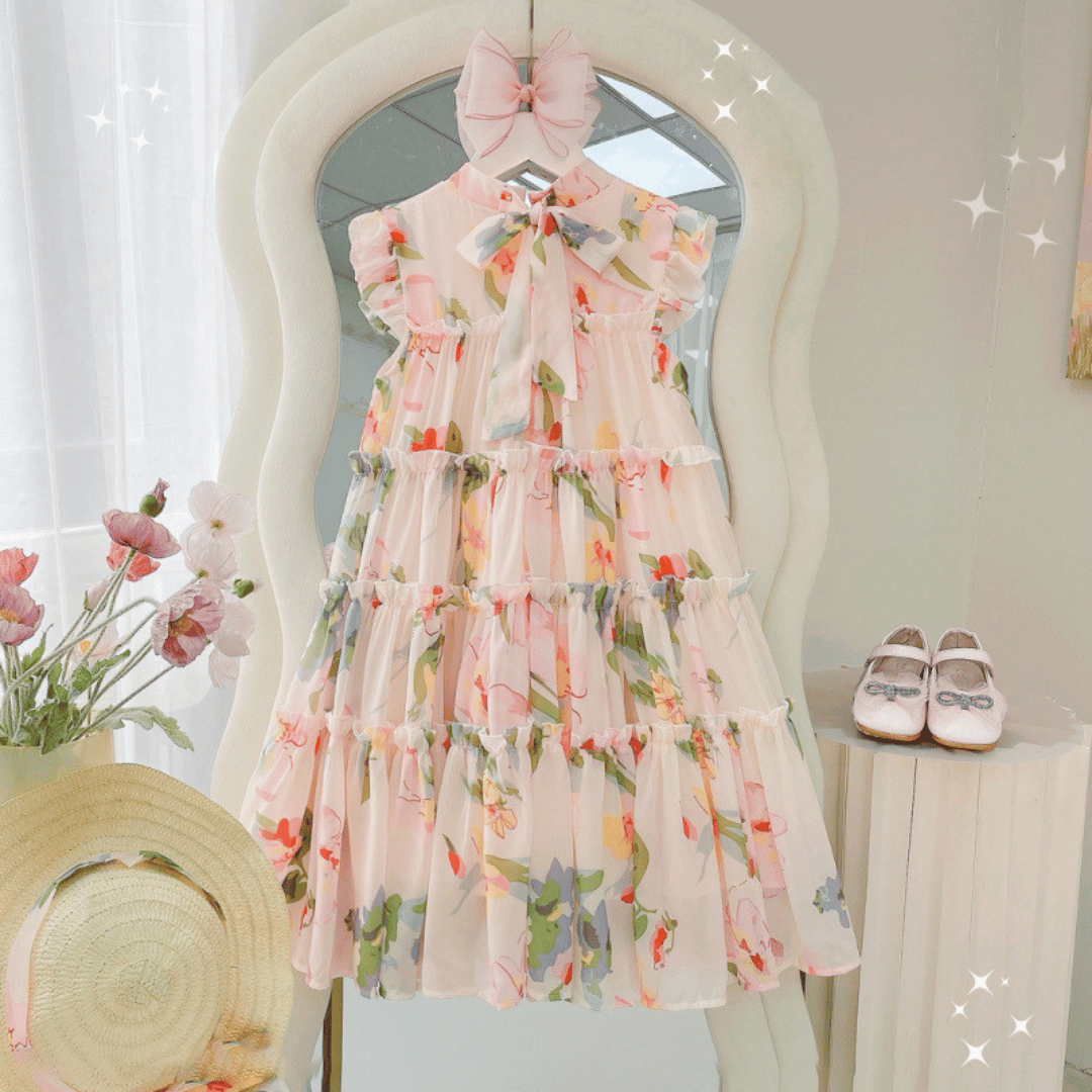 Baby Girl Pastel Floral Party Dress With Hat