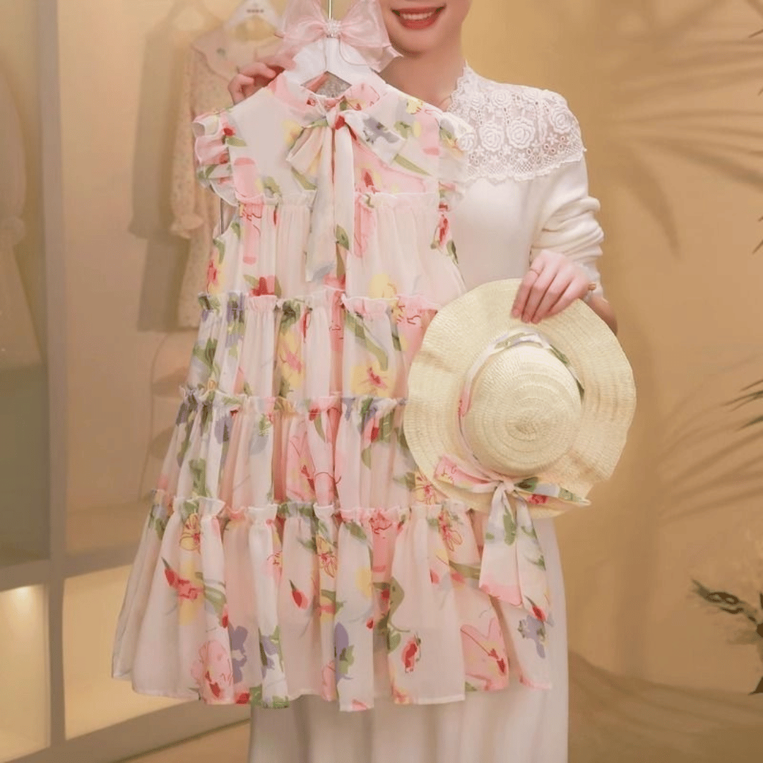 Baby Girl Pastel Floral Party Dress With Hat