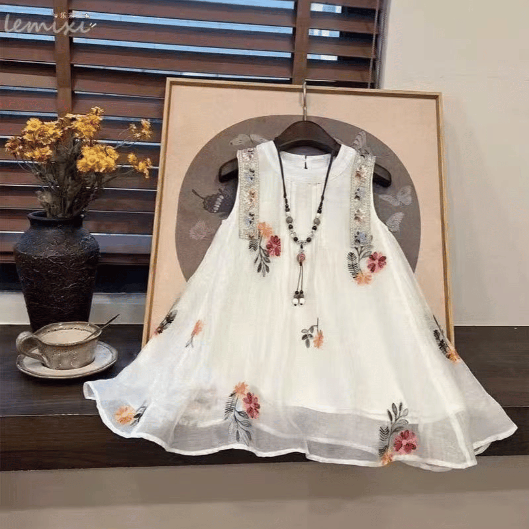 Ivory Floral Embroidered Princess Dress