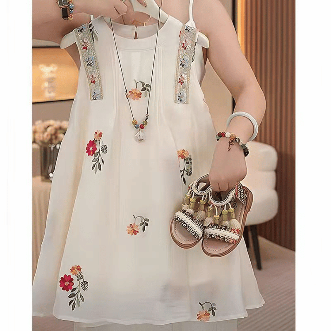 Ivory Floral Embroidered Princess Dress