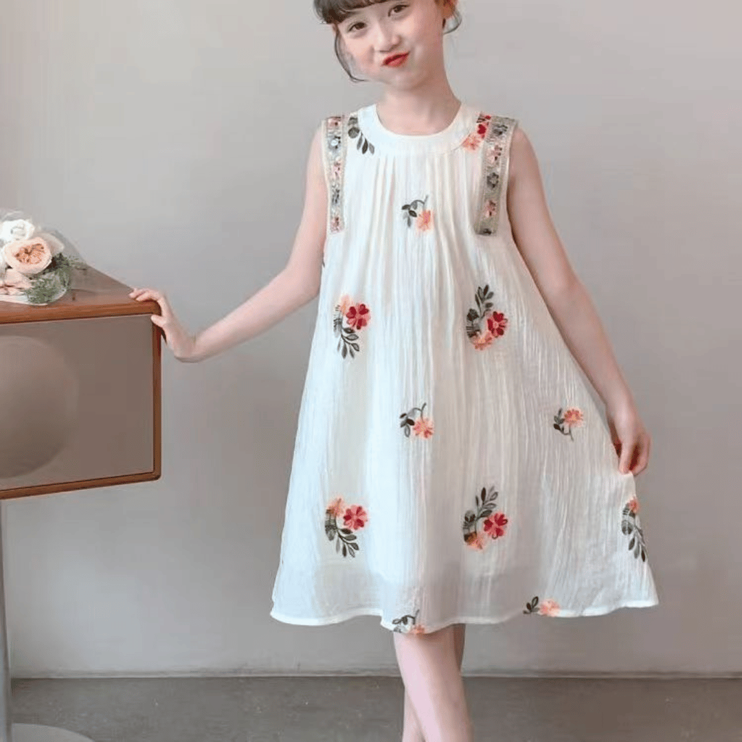 Ivory Floral Embroidered Princess Dress